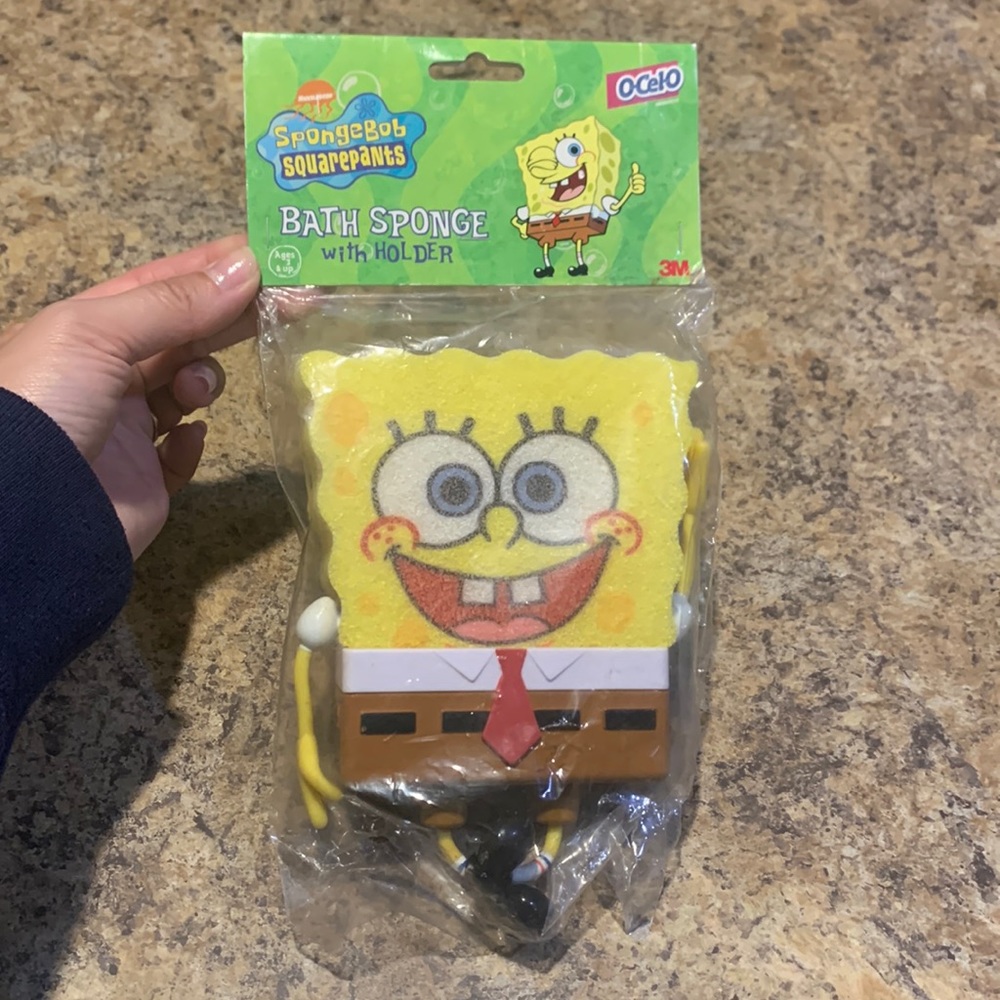 NWT 3M 2002 Spongebob square pants bath sponge with holder
